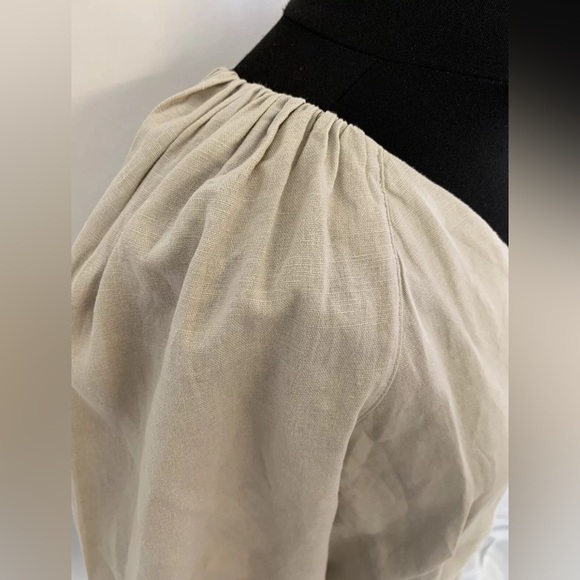 Zara Beige Linen Cotton Dress Size S Smock Oversize Puff Sleeve - Picture 4 of 8